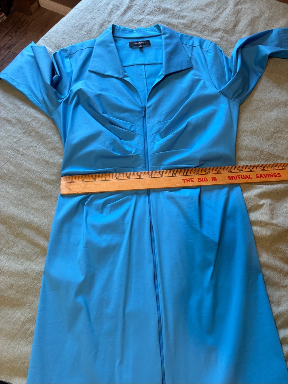 Lafayette 148 Size 10 Full Zip Teal Blue Midi Shirt Dress - Picture 8 of 12